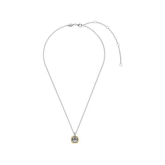 Ti Sento Milano TI SENTO MILANO 34111GG/42 Zilver gerhodineerd collier met hangertje, grijze vierkante zirconia 8 mm in vergulde gedraaide rand, oog pavé zirconia's