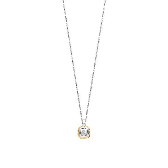 Ti Sento Milano TI SENTO MILANO 34111GG/42 Zilver gerhodineerd collier met hangertje, grijze vierkante zirconia 8 mm in vergulde gedraaide rand, oog pavé zirconia's
