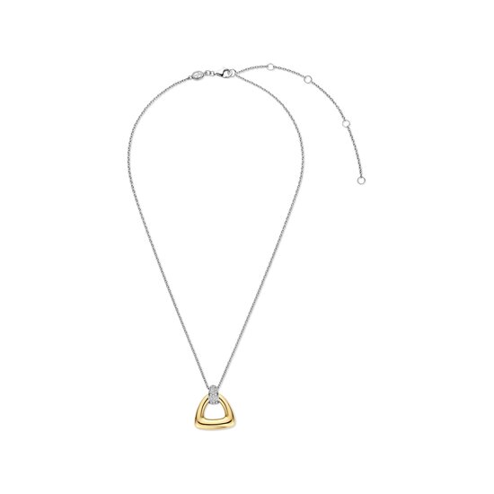 Ti Sento Milano TI SENTO MILANO 34108ZY/42 Zilver gerhodineerd collier met hanger, open vergulde driehoekvorm 18 mm met oog pavé zirconia's