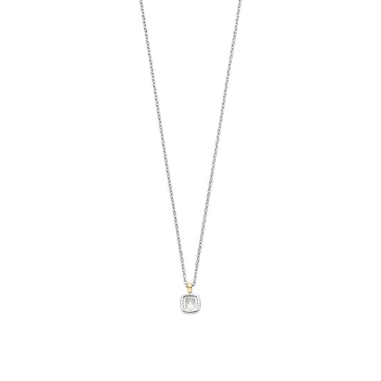 Ti Sento Milano TI SENTO MILANO 34103ZY/42 Zilver gerhodineerd collier met hangertje, vierkante zirconia 5 mm, rand pavé zirconia's