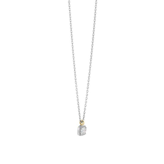 Ti Sento Milano TI SENTO MILANO 34103ZY/42 Zilver gerhodineerd collier met hangertje, vierkante zirconia 5 mm, rand pavé zirconia's