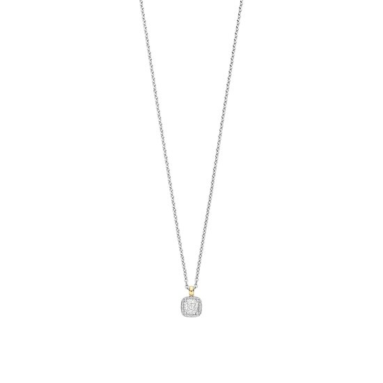 Ti Sento Milano TI SENTO MILANO 34103ZY/42 Zilver gerhodineerd collier met hangertje, vierkante zirconia 5 mm, rand pavé zirconia's