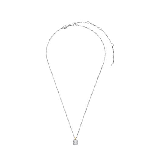 Ti Sento Milano TI SENTO MILANO 34103ZY/42 Zilver gerhodineerd collier met hangertje, vierkante zirconia 5 mm, rand pavé zirconia's