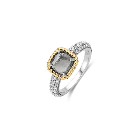 Ti Sento Milano TI SENTO MILANO 12399GG Zilver gerhodineerde ring, bicolor, vierkante grijze zirconia met scheen pavé zirconia's