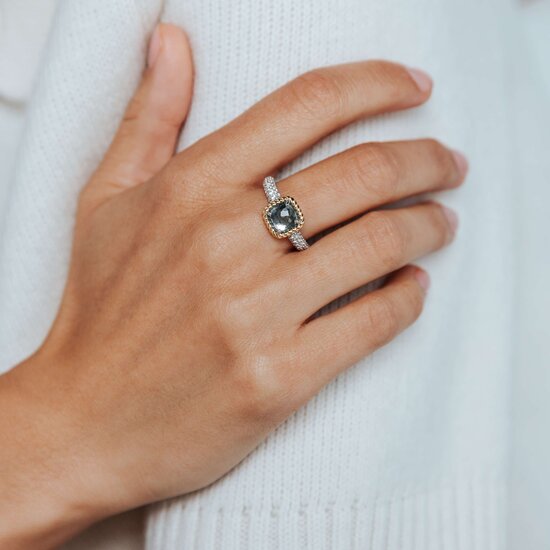 Ti Sento Milano TI SENTO MILANO 12399GG Zilver gerhodineerde ring, bicolor, vierkante grijze zirconia met scheen pavé zirconia's