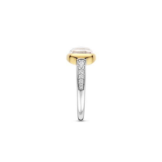 Ti Sento Milano TI SENTO MILANO 12398MW Zilver gerhodineerde ring, bicolor, rechthoekige parelmoer zirconia met scheen pavé zirconia's