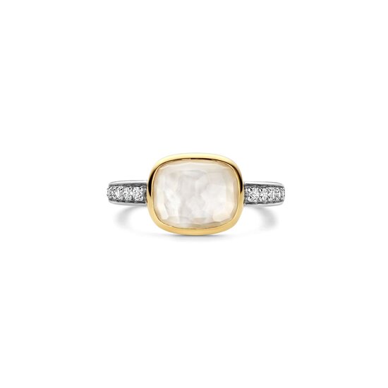 Ti Sento Milano TI SENTO MILANO 12398MW Zilver gerhodineerde ring, bicolor, rechthoekige parelmoer zirconia met scheen pavé zirconia's