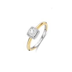 TI SENTO MILANO 12388ZY Zilver gerhodineerde ring, bicolor, solitair vierkant