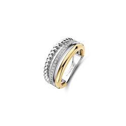 TI SENTO MILANO 12385ZY Zilver gerhodineerde ring, bicolor, 3-baans open