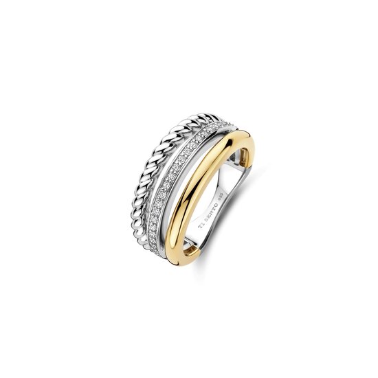 Ti Sento Milano TI SENTO MILANO 12385ZY Zilver gerhodineerde ring, bicolor, 3-baans open, met zirconia's