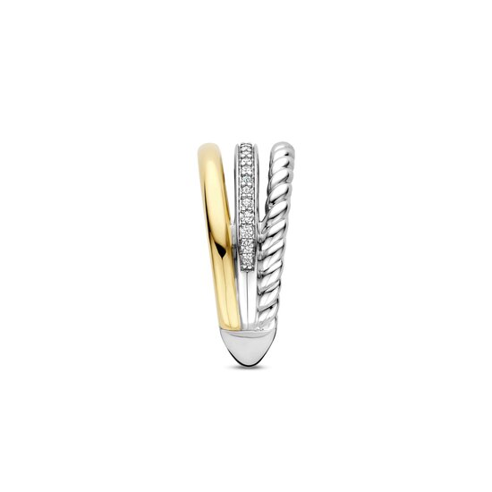 Ti Sento Milano TI SENTO MILANO 12385ZY Zilver gerhodineerde ring, bicolor, 3-baans open, met zirconia's