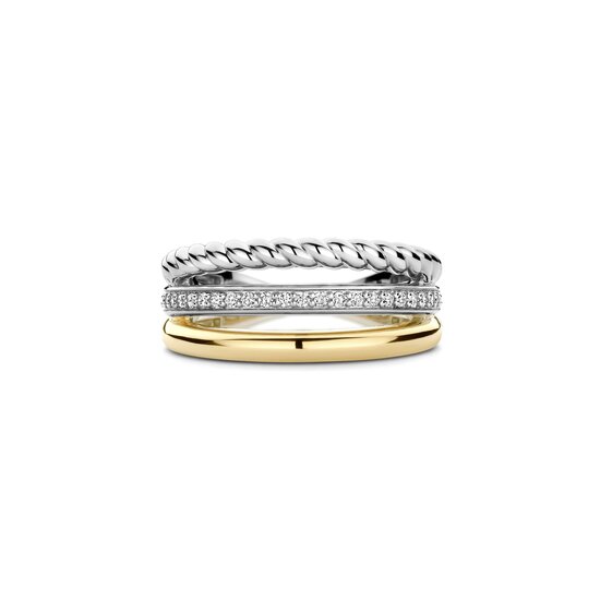 Ti Sento Milano TI SENTO MILANO 12385ZY Zilver gerhodineerde ring, bicolor, 3-baans open, met zirconia's