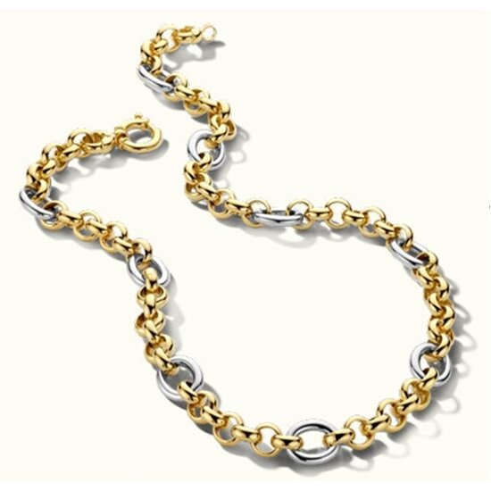 Fjory FJORY 41-J07T45 Jasseronschakel collier met ovaal tussenoog 14krt bicolor met zilveren kern