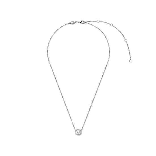 Ti Sento Milano TI SENTO MILANO 34104ZI Zilver gerhodineerd collier, hanger vierkante zirconia, rondom zirconia's