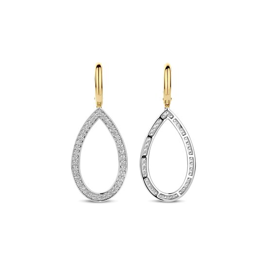 Ti Sento Milano TI SENTO MILANO 78039ZY Zilver gerhodineerde klapcreolen, verguld, open druppelvorm met rand zirconia's