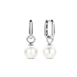 TI SENTO MILANO 7848WP Zilver gerhodineerde ovale klapcreolen, met oorbedels witte parel