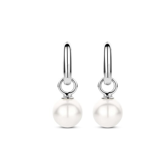 Ti Sento Milano TI SENTO MILANO 7848WP Zilver gerhodineerde ovale klapcreolen, met oorbedels witte parel 10 mm