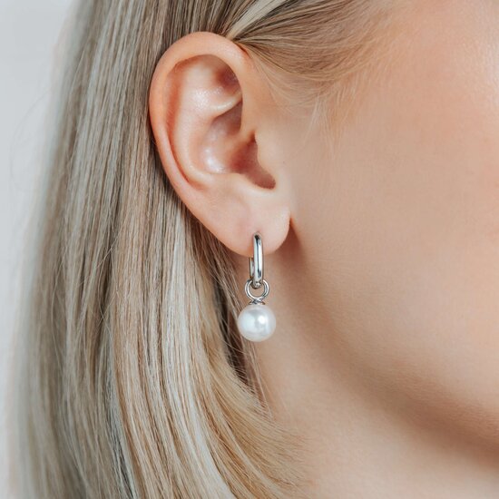 Ti Sento Milano TI SENTO MILANO 7848WP Zilver gerhodineerde ovale klapcreolen, met oorbedels witte parel 10 mm