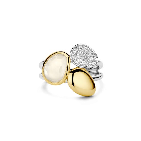 Ti Sento Milano TI SENTO MILANO 12387MW Zilver gerhodineerde ring, 2-ledig met 3 topstukjes, verguld en zirconia's