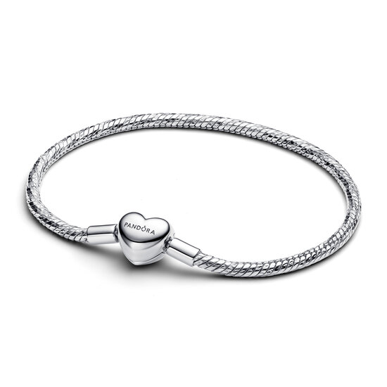 Pandora PANDORA 594236C00 Faceted snake chain sterling silver bracelet with engravable heart clasp