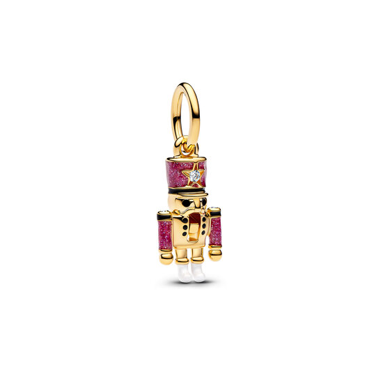 Pandora PANDORA 763583C01 Nutcracker 14k gold-plated dangle with zirconia and glittery pink, black and white enamel
