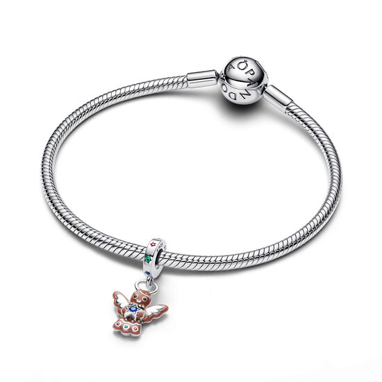 Pandora PANDORA 794247C01 Gingerbread angel sterling silver dangle with red zirconia, red/green/blue crystal and brown enamel