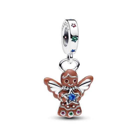 Pandora PANDORA 794247C01 Gingerbread angel sterling silver dangle with red zirconia, red/green/blue crystal and brown enamel