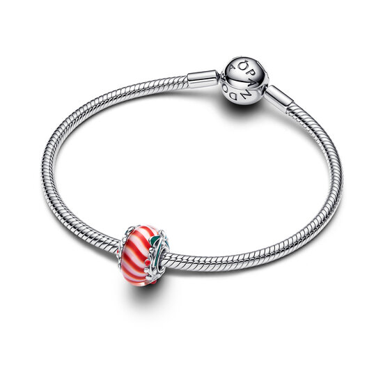 Pandora PANDORA 794252C01 Candy sterling silver charm with red and white Murano glass and white, red and green enamel