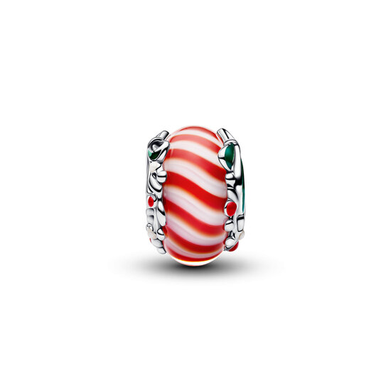 Pandora PANDORA 794252C01 Candy sterling silver charm with red and white Murano glass and white, red and green enamel