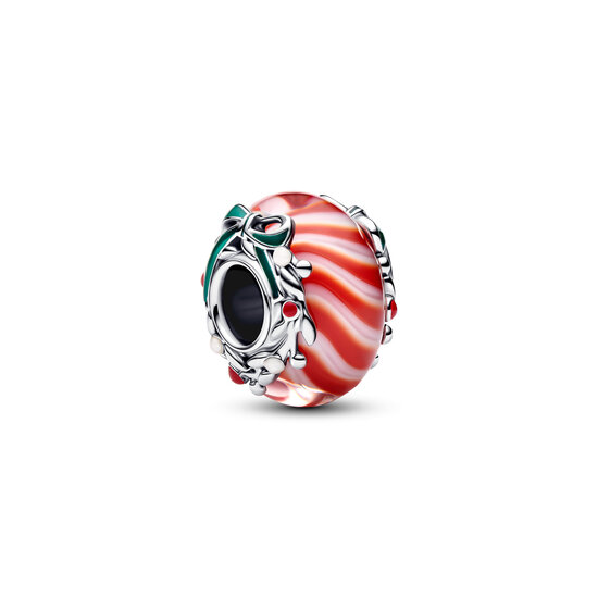 Pandora PANDORA 794252C01 Candy sterling silver charm with red and white Murano glass and white, red and green enamel