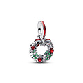 Pandora PANDORA 794238C01 Holiday wreath sterling silver dangle with zirconia, green crystal and red glitter enamel