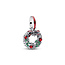 Pandora PANDORA 794238C01 Holiday wreath sterling silver dangle with zirconia, green crystal and red glitter enamel