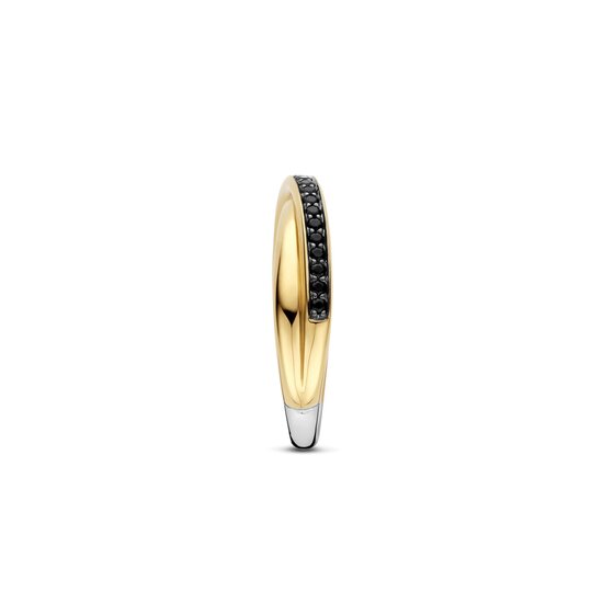Ti Sento Milano TI SENTO MILANO 1953BY Zilver gerhodineerd met vergulde cross-over ring, 2-baans met zwarte zirconia