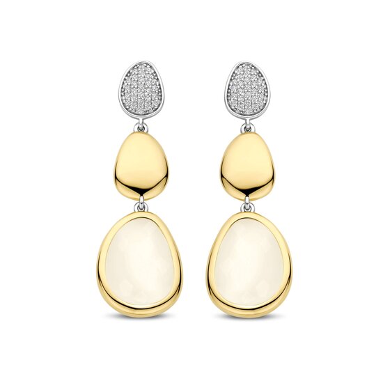 Ti Sento Milano TI SENTO MILANO 78028MW Zilver gerhodineerd met verguld oorknoppen met lange hanger, 3-delig, ovaal, zirconia's