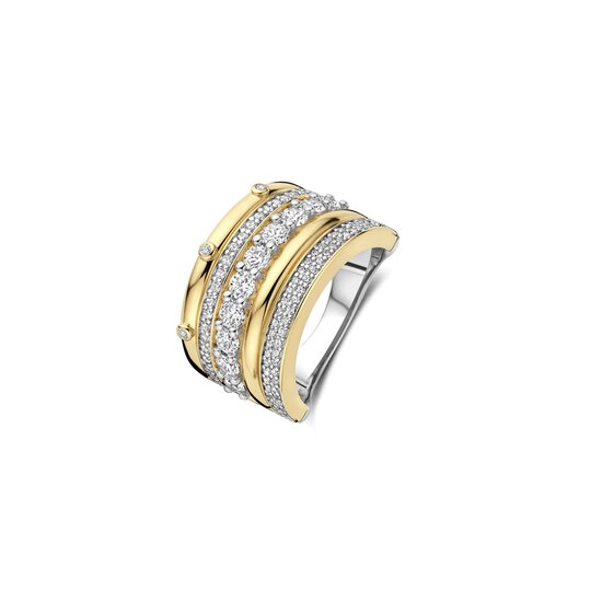 Ti Sento Milano TI SENTO MILANO 12396ZY Zilver gerhodineerd met vergulde brede ring, 5-baans met zirconia's