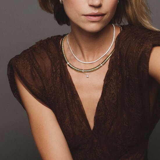 Ti Sento Milano TI SENTO MILANO 34100ZY Zilver gerhodineerd met vergulde choker, met zirconia's, 44 cm