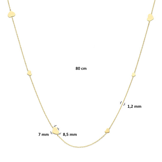 Collectie Milikan Collectie Milikan 14 Karaat Geelgouden collier met hartjes 80cm lang