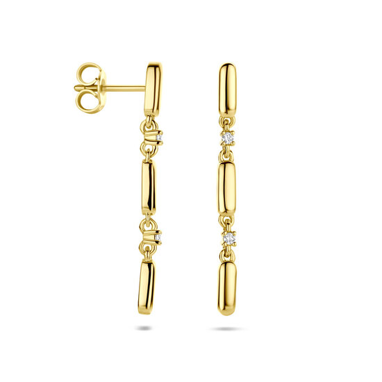 Collectie Milikan Collectie Milikan 14 Karaat Geelgouden oorknoppen met lange hangers en diamant