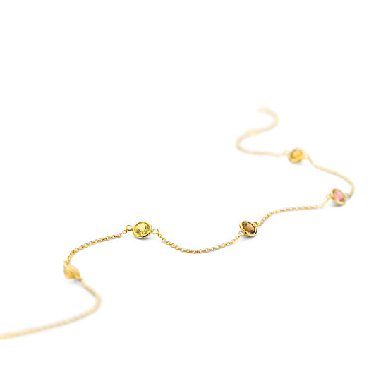 Blush BLUSH 2266YFC 14krt geelgouden armband 0.8 mm dik met 5x edelsteen: Citrien 2x/rookkwarts/rhodoliet/peridot