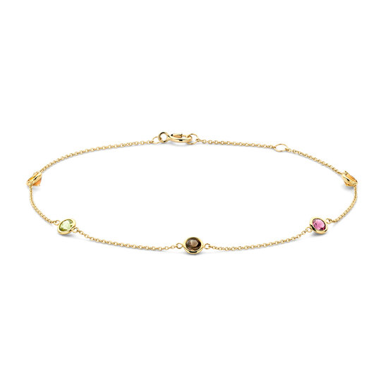 Blush BLUSH 2266YFC 14krt geelgouden armband 0.8 mm dik met 5x edelsteen: Citrien 2x/rookkwarts/rhodoliet/peridot