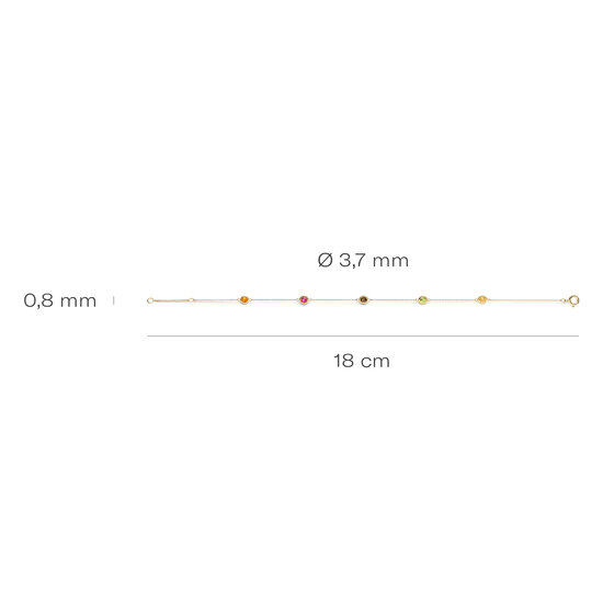 Blush BLUSH 2266YFC 14krt geelgouden armband 0.8 mm dik met 5x edelsteen: Citrien 2x/rookkwarts/rhodoliet/peridot