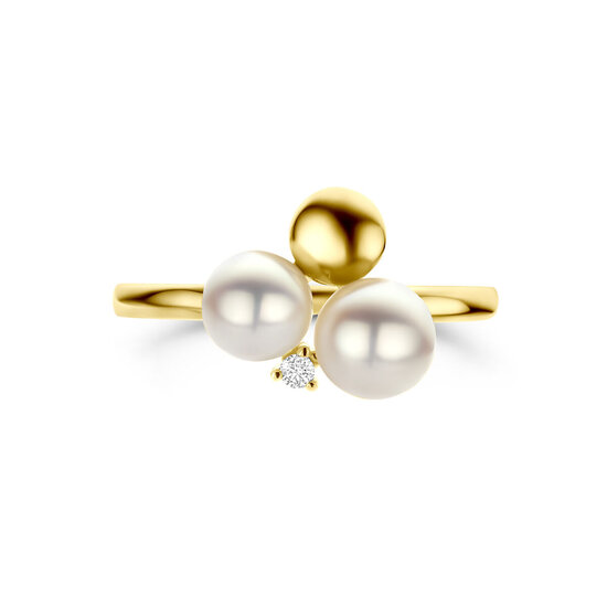 Collectie Milikan Collectie Milikan 14 Karaat Geelgouden ring met 2 parels en diamant MT54