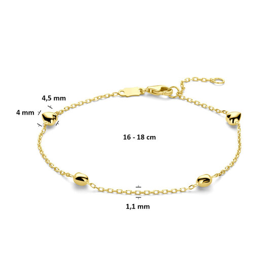 Collectie Milikan Collectie Milikan 14 Karaat Geelgouden armband met hartjes 16-18 cm