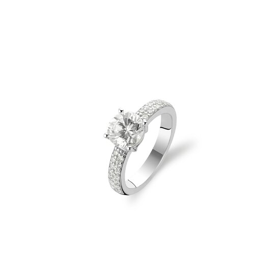 Ti Sento Milano TI SENTO MILANO 1737ZI Zilver gerhodineerde ring met zirkonia 6 mm en pavé gezette zirkonia's op scheen