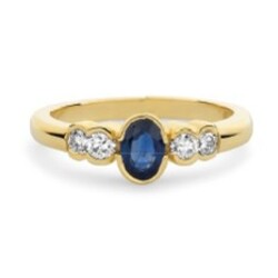 R&C 14krt geelgouden ring Emma small model 3050, gezet met 4x diamant + 1x saffier