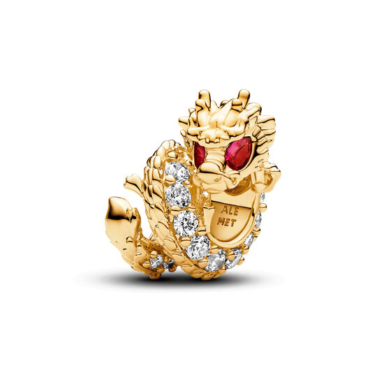Pandora PANDORA SHINE 763069C01 Dragon 14k gold-plated charm with fuchsia rose crystal and clear zirconia