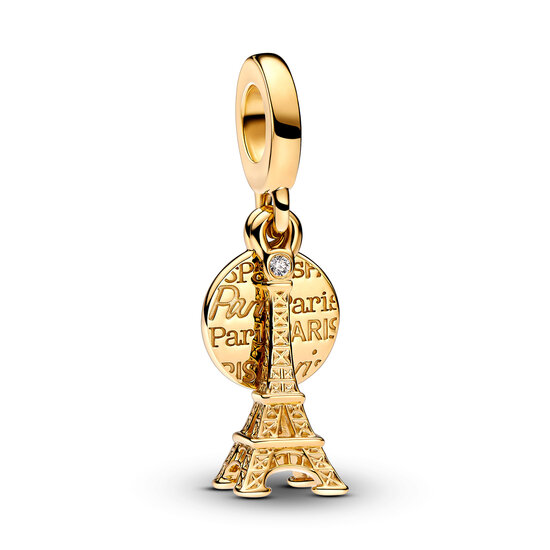 Pandora PANDORA SHINE 763344C01 Engravable Eiffel Tower 14k gold-plated dangle with 0.009ct TW/GHI/VS2 round brilliant good-very good lab-grown diamond