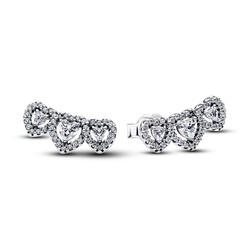 PANDORA 294411C01 Triple heart sterling silver stud earrings with zirconia