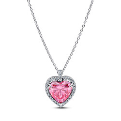 PANDORA 394414C01 Heart sterling silver collier with fancy big pink  zirconia