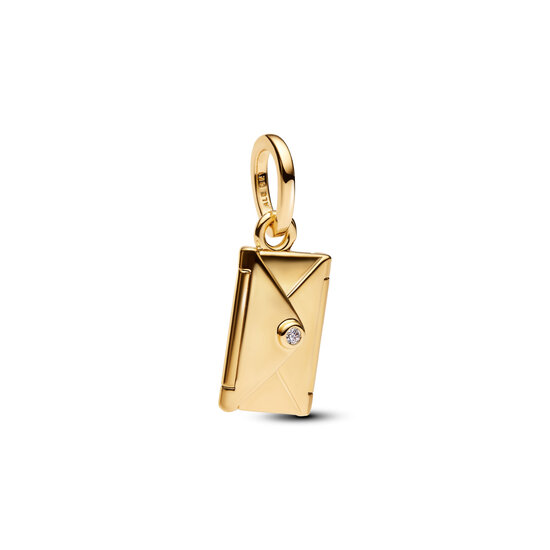 Pandora PANDORA SHINE 764421C01 Engravable openable envelope 14k gold-plated dangle with zirconia